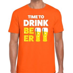 Time to Drink Beer tekst t-shirt oranje heren - heren shirt Time to Drink Beer - oranje kleding