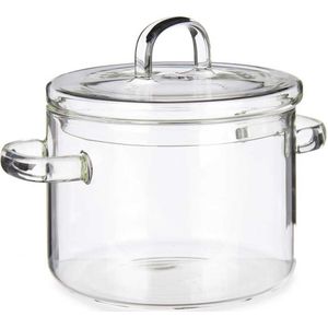 Vivalto Kookpan met deksel - borosilicaat glas - 1L - D14 x H19 cm - transparant