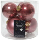 18x Oud roze glazen kerstballen 8 cm - glans en mat - Glans/glanzende - Kerstboomversiering oudroze