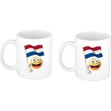 2x stuks smiley vlag Nederland mok/ beker wit 300 ml