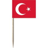 50x Cocktailprikkers Turkije 8 cm vlaggetjes - Landen vlaggen feestartikelen en versieringen