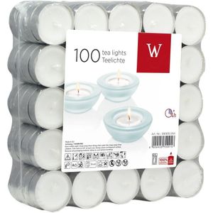 100x Witte theelichtjes/waxinelichtjes 4 branduren - Geurloze kaarsen