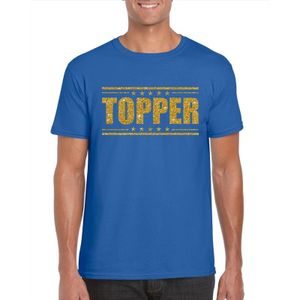 Blauw Topper shirt in gouden glitter letters heren - Toppers dresscode kleding