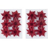 12x stuks decoratie bloemen rozen rood glitter op ijzerdraad 8 cm - Decoratiebloemen/kerstboomversiering/kerstversiering