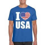 Blauw I love USA - Amerika supporter shirt heren - Amerikaans t-shirt heren