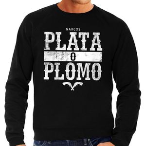 Narcos plata o plomo tekst sweater zwart voor heren - Gangster zilver of lood tekst trui
