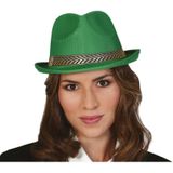 Fiestas Guirca Carnaval verkleed Trilby/gangster hoedje - groen - polyester - heren/dames