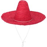 Carnaval verkleed set - Mexicaanse sombrero hoed dia 49 cm met plaksnor - rood - heren