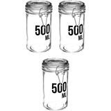 3x stuks inmaakpotten/voorraadpotten 0,5L glas met beugelsluiting - 500 ml - Voorraadpotten met luchtdichte sluiting