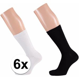 Zwarte en witte dames sokken pakket 6 paar maat 35/42
