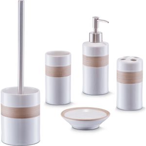 Zeller badkamer accessoires set 5-delig - keramiek - wit/beige