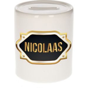 Nicolaas naam cadeau spaarpot met gouden embleem - kado verjaardag/ vaderdag/ pensioen/ geslaagd/ bedankt