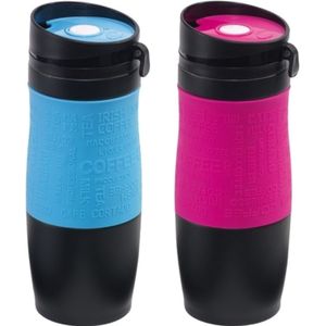 Set van 2x Thermosbekers/Warmhoud Bekers Roze en Blauw 380 ml - Isolerende Drinkbekers