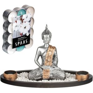 Boeddha beeld - binnen - 33 cm / 24x geurkaarsen Cotton Blossom