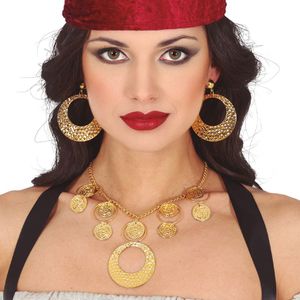 Fiestas Guirca Verkleed sieraden ketting/oorbellen - goud - dames - gipsy/1001 nacht thema