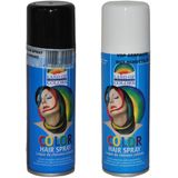 Set van 2x kleuren haarverf/haarspray van 111 ml - Zwart en Wit - Carnaval verkleed spullen