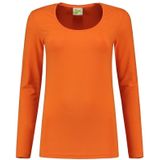 Bodyfit dames shirt lange mouwen/longsleeve oranje - Dameskleding basic shirts