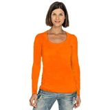 Bodyfit dames shirt lange mouwen/longsleeve oranje - Dameskleding basic shirts