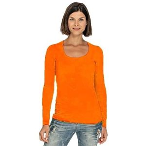Bodyfit dames shirt lange mouwen/longsleeve oranje - Dameskleding basic shirts