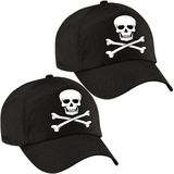 2x stuks piraten verkleed petjes/caps met doodskop zwart voor jongens/meisjes - Carnaval kostuum accessoires