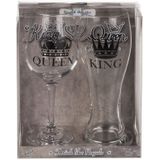Wijnglas en bierglas set King en Queen - Wijnglazen/Bierglazen - Voor hem en haar - Bruiloft cadeau