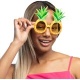 Tropische Hawaii party verkleed accessoires set - Ananas zonnebril - en bloemenkrans fluor geel - voor dames