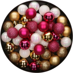 42x Stuks kunststof kerstballen mix bessen roze/goud/parelmoer wit 3 cm - Kleine kerstballetjes - Kerstboomversiering