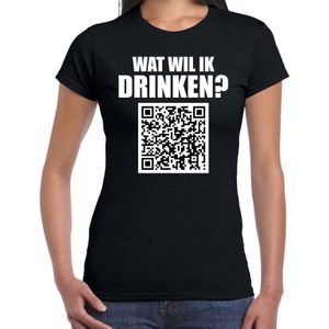 QR code drank shirt wat wil ik drinken dames zwart - Feest/ Carnaval drank kleding / outfit