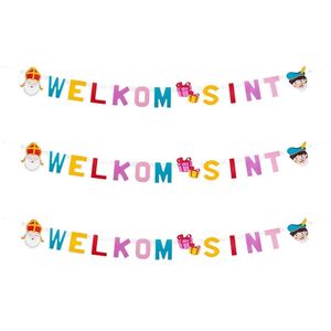 3x Letterslingers Welkom Sint feest  150 cm - Sinterklaasfeest  decoratie slinger
