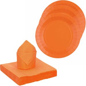 Santex feest/verjaardag servies set - 20x gebaksbordjes/25x servetten - oranje - karton