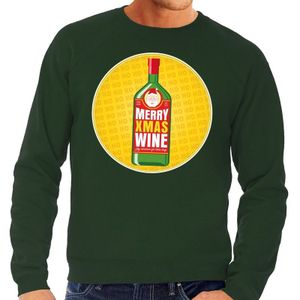 Foute kersttrui / sweater Merry Chrismas Wine groen voor heren - Kersttrui voor wijn liefhebber