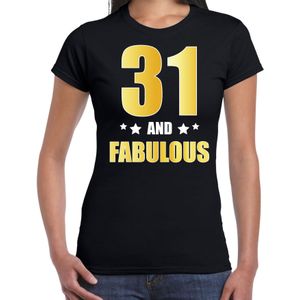 31 and fabulous verjaardag cadeau t-shirt / shirt - zwart - gouden en witte letters - dames - 31 jaar kado shirt / outfit