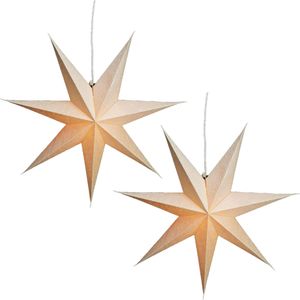 Set van 2x stuks kerstversiering creme witte papieren decoratie kerststerren 60 cm - Kerststerren hangdecoraties - Kerstversiering