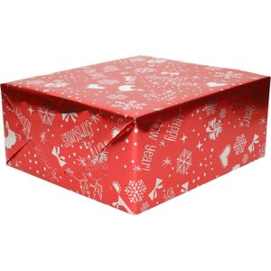 3x Rollen Kerst kadopapier print rood metallic Merry Christmas  2,5 x 0,7 meter 70 grams