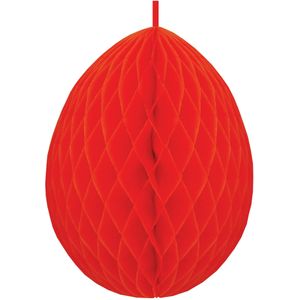 Hangdecoratie honeycomb paasei rood van papier 30 cm - Brandvertragend - Paas/pasen thema decoraties/versieringen