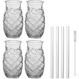 Set van 4x Cocktailglazen transparant 505 ml Pina Colada - Inclusief 4x glazen herbruikbare rietjes