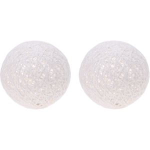 Set van 2x stuks verlichte decoratie bollen wit glitter 20 cm met 20 warm witte lampjes - Verlichte figuren/kerstverlichting