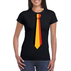 Zwart t-shirt met Belgie vlag stropdas dames -  Belgie supporter