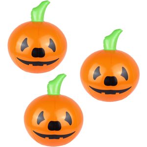 Opblaasbare Halloween decoraties - 3x - Pompoen - oranje/zwart - 35 cm - pvc kunststof