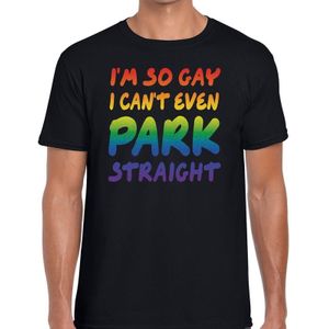 I am so gay i can't even park straight - gaypride t-shirt zwart met regenboog tekst voor heren - Gay pride
