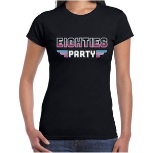 Eighties party feest t-shirt zwart voor dames - zwarte 80s disco/feest shirts / outfit
