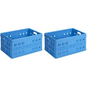 3x Vouwkratten/inklapbare boodschappenkratten/opberg kratten 46 liter - blauw - Vouwkratten/boodschappenkratten/klapkratten