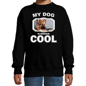 Duitse herder honden trui / sweater my dog is serious cool zwart - kinderen - Duitse herders liefhebber cadeau sweaters - kinderkleding / kleding