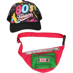 Foute 80s/90s party verkleed set - dames - pet en heuptasje - jaren 80/90 verkleed accessoires