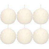 6x Witte sneeuwbal bolkaarsen 10 cm 67 branduren - Kerst kaarsjes - Sneeuwballen ronde geurloze kaarsen - Woondecoraties