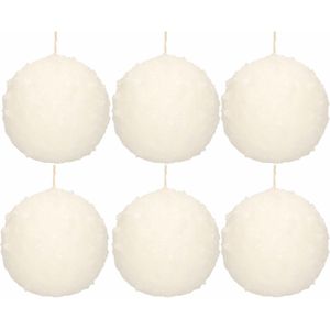 6x Witte sneeuwbal bolkaarsen 10 cm 67 branduren - Kerst kaarsjes - Sneeuwballen ronde geurloze kaarsen - Woondecoraties