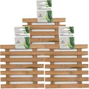 Haushaltshelden pannenonderzetterss - 3x - vierkant - D17 cm - bamboe hout