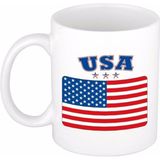 Set van 2x stuks drink mokken Amerikaanse/USA vlag 300 Ml - Landen decoratie feestartikelen