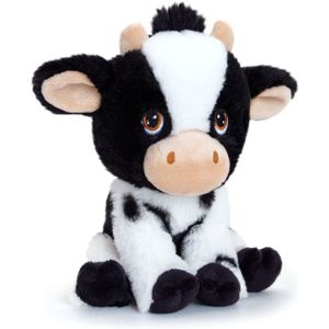 Pluche knuffel dieren zwart/witte koe 18 cm - Knuffelbeesten - Boerderij dieren koeien
