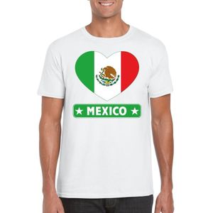 Mexico t-shirt met Mexicaanse vlag in hart wit heren